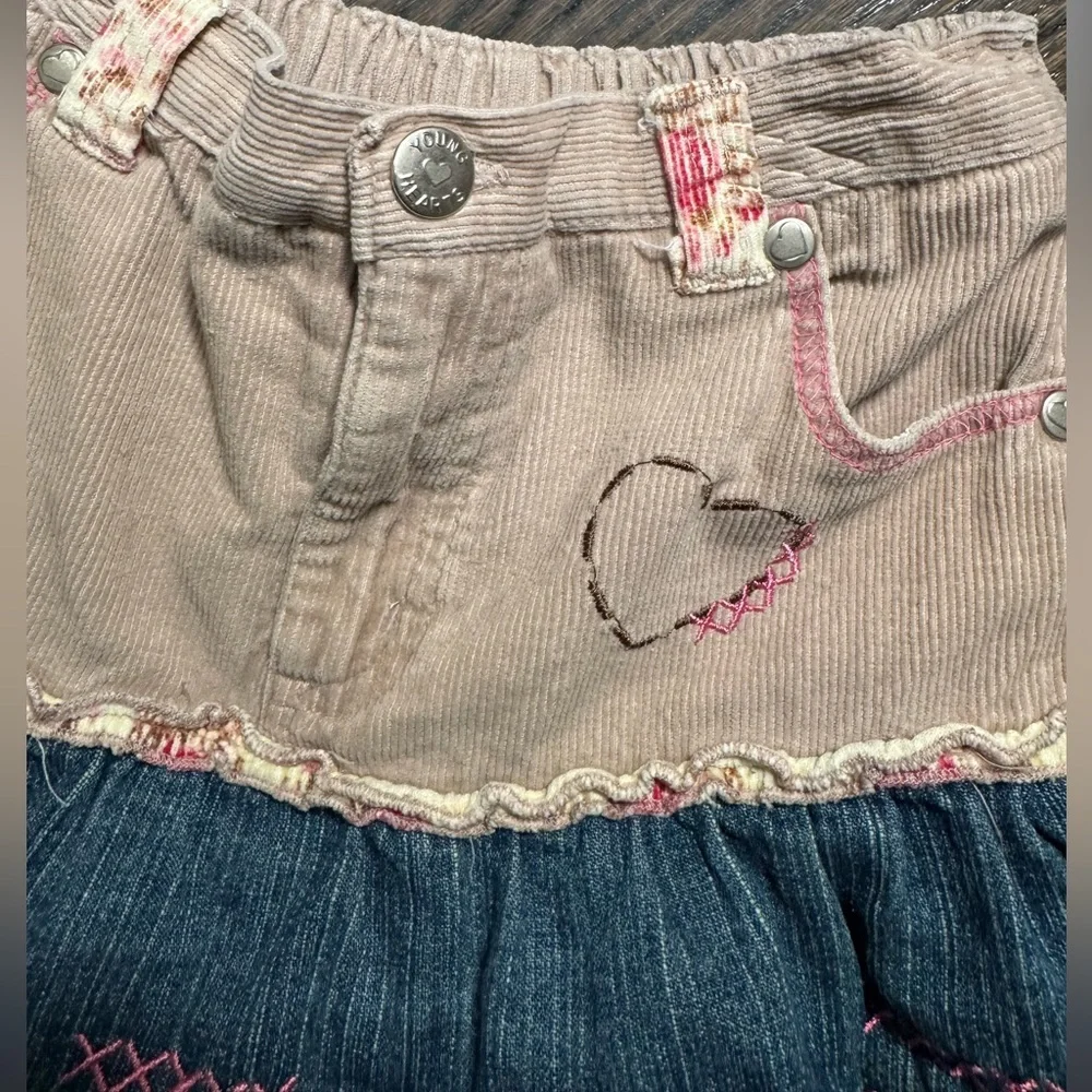 Vintage Girls Denim, Corduroy, and Floral Tiered Skort Size 5